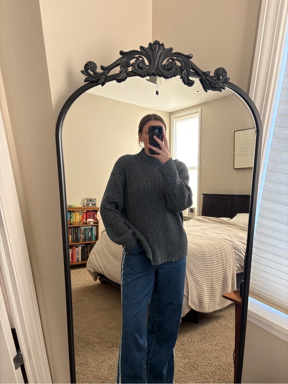 St John’s Bay 100% Cotton Oversized Mockneck Marled Blue Grandpa Sweater